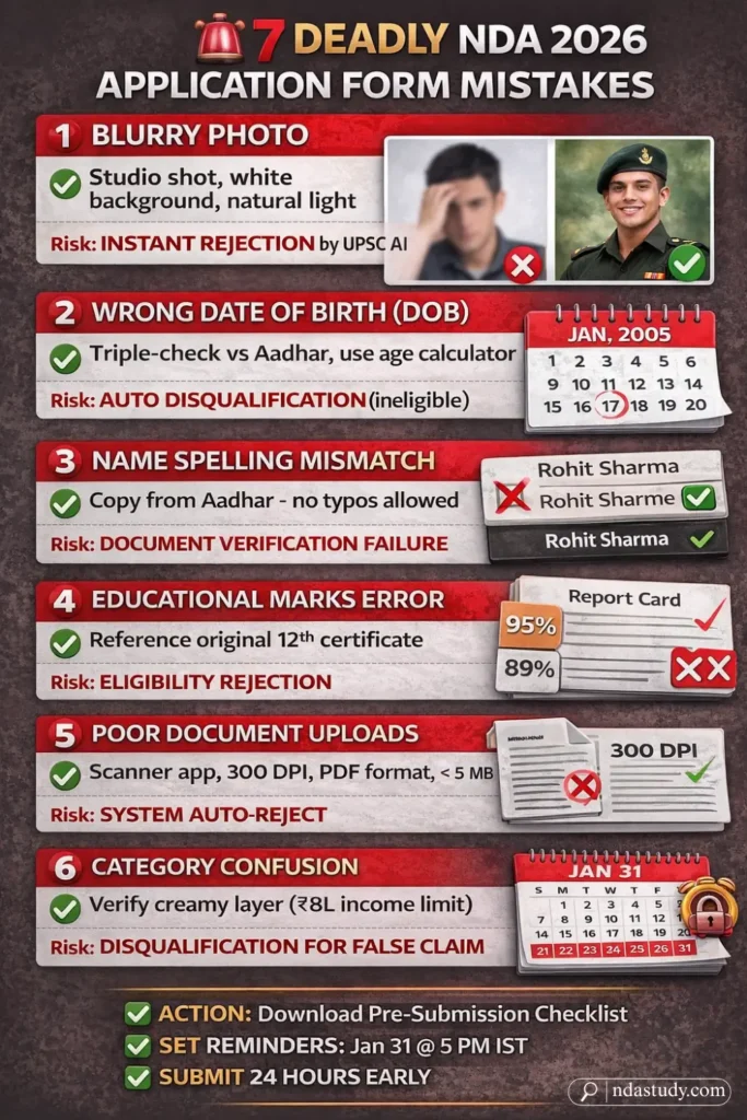 7 mistakes in NDA 2026 application form that cause instant rejection comparison