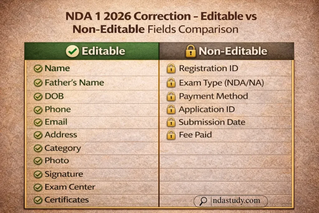 NDA 1 2026 Correction Window Open - Editable & non editable fields