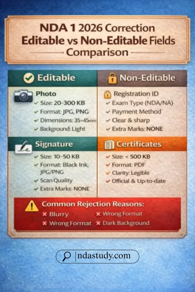 NDA 1 2026 Correction Window Open - editable vs non editable guide