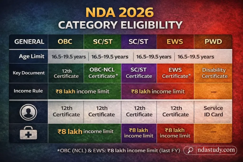 NDA 2026 Eligibility Criteria - Category eligibility