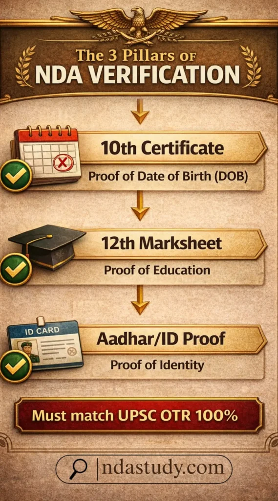 List of original documents required for NDA Document Verification Process 2026 SSB interview