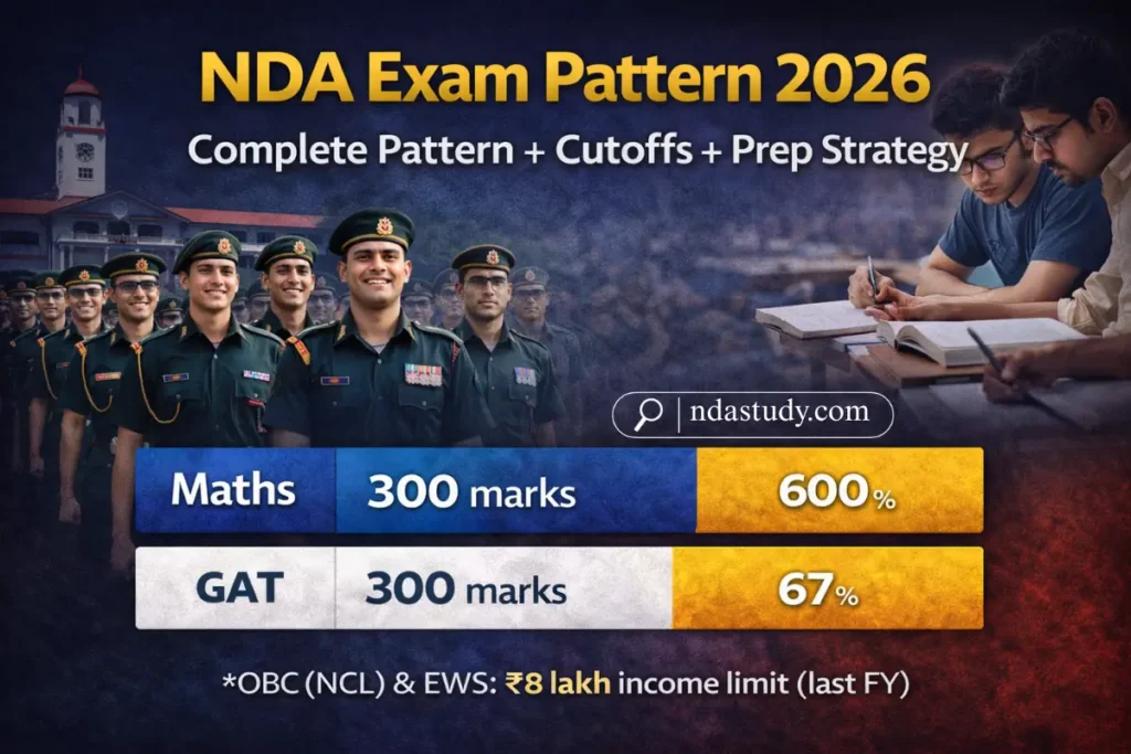"NDA exam marks distribution: mathematics 300 marks, GAT 600 marks out of 900 total