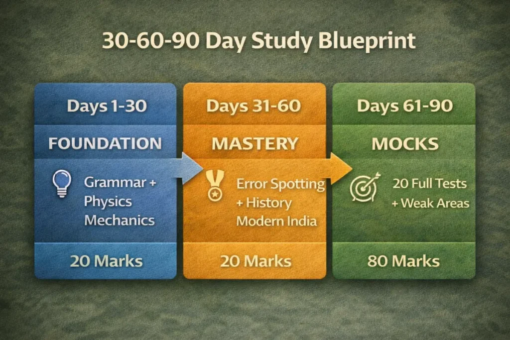 NDA GAT Syllabus 2026: Complete English + GK Guide to 600 Marks Success 3 NDA GAT syllabus 2026 90 day study plan timeline English GK preparation roadmap