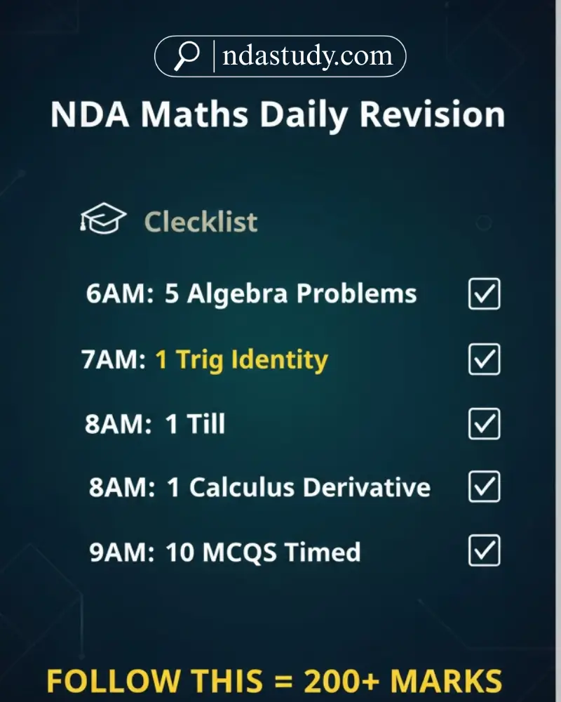 NDA Mathematics Syllabus 2026: Complete Topics Breakdown & Weightage 4 NDA Maths daily revision checklist timeline